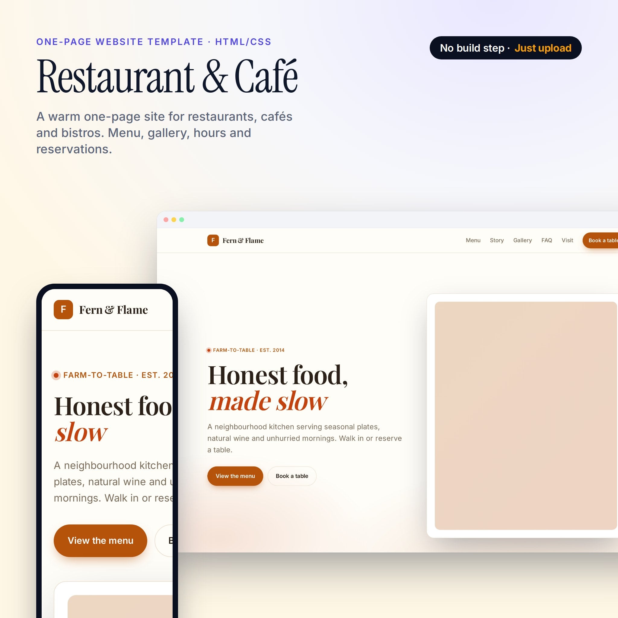 Restaurant & Café — One-Page Website Template (HTML/CSS) — cover