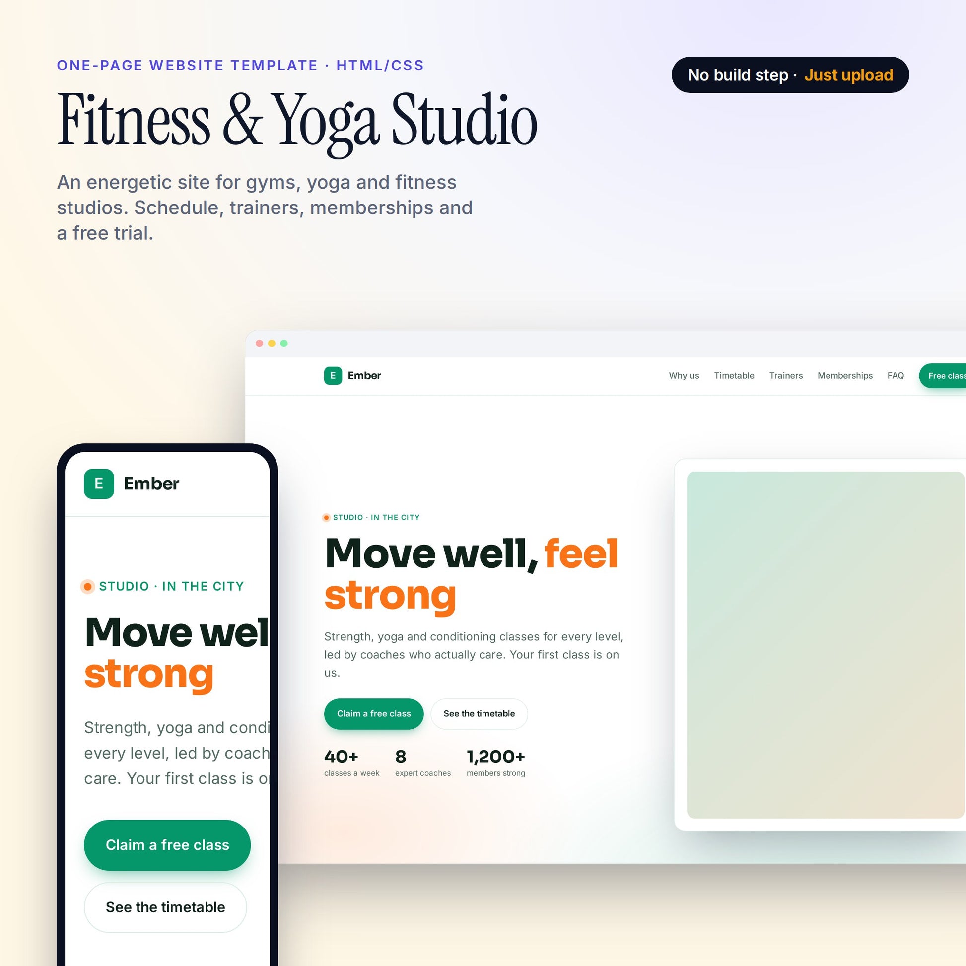 Fitness & Yoga Studio — One-Page Website Template (HTML/CSS) — cover