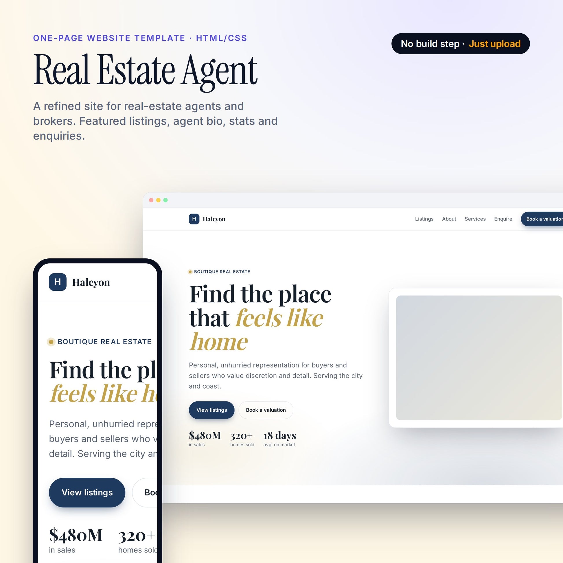 Real Estate Agent — One-Page Website Template (HTML/CSS) — cover