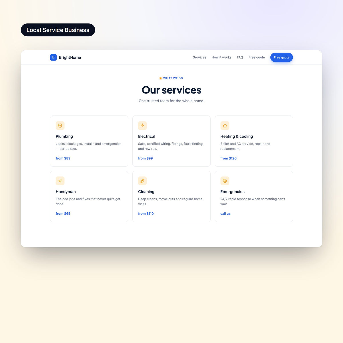 Pricing table