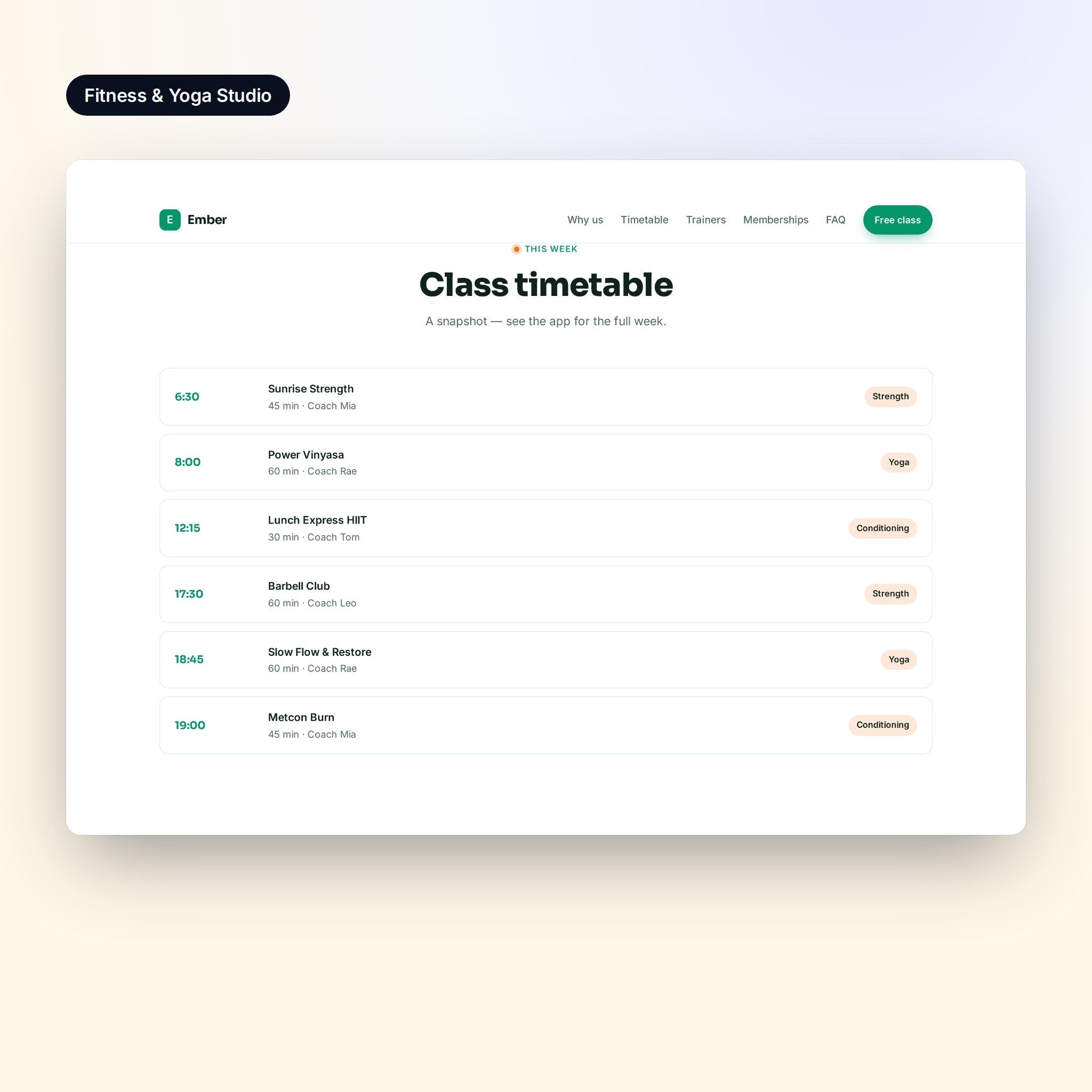 Pricing table