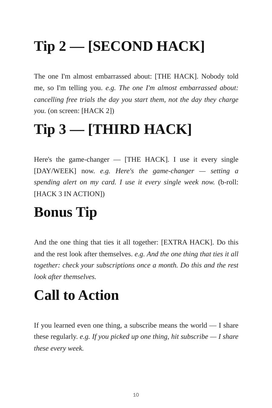 Tips, Tricks & Hacks YouTube Script Templates — inside