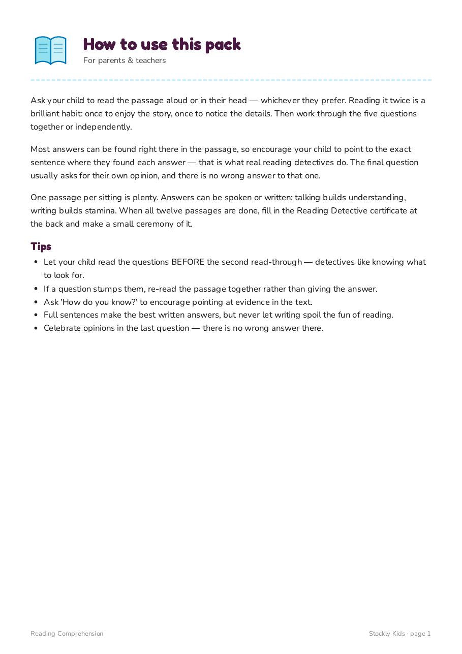Reading Comprehension — page 1