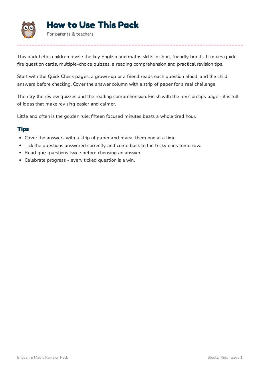English & Maths Revision Pack — page 1