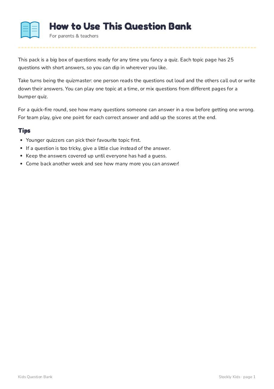 Kids Question Bank — page 1
