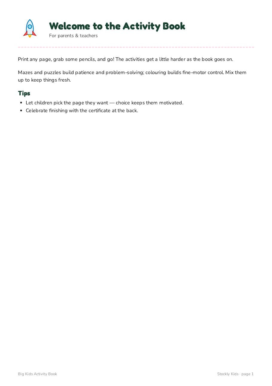 Big Kids Activity Book — page 1