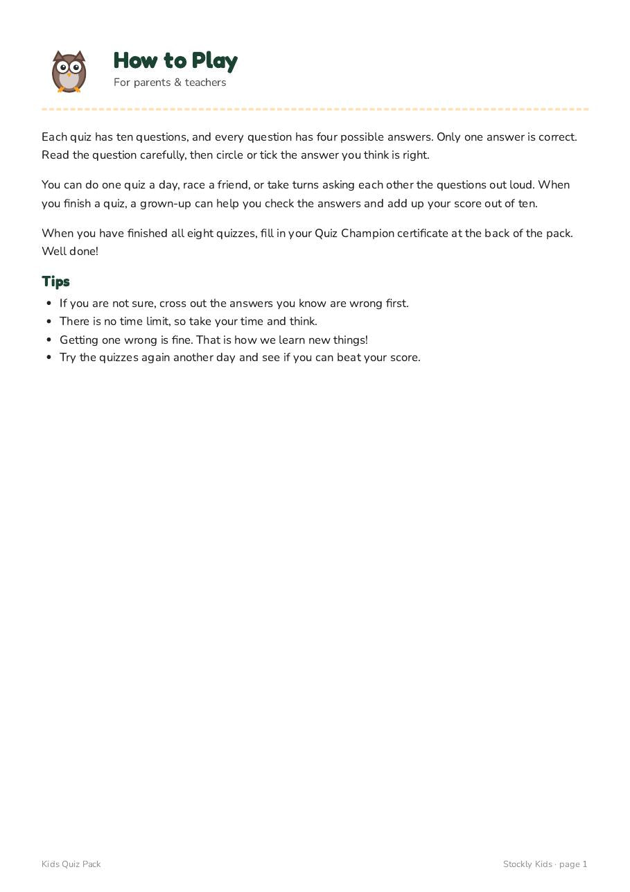 Kids Quiz Pack — page 1