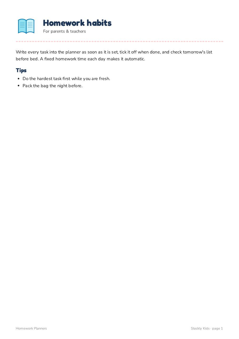 Homework Planners — page 1