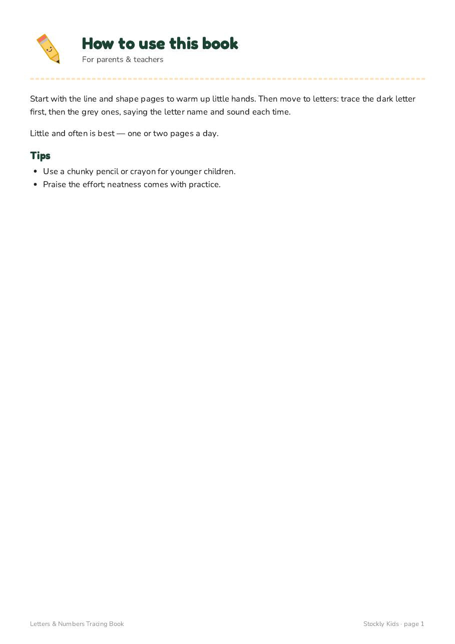 Letters & Numbers Tracing Book — page 1