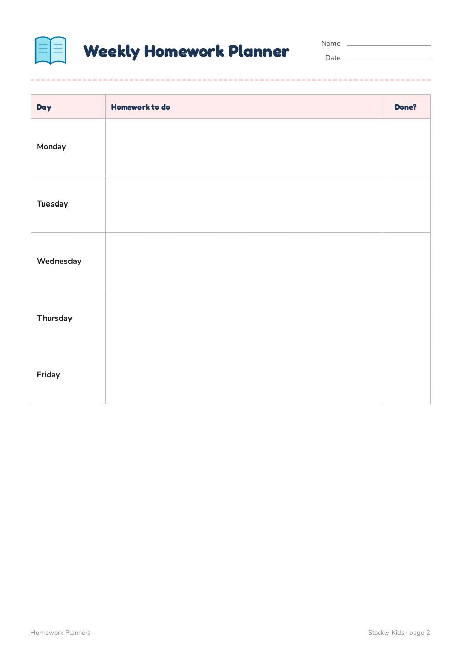 Homework Planners — page 2