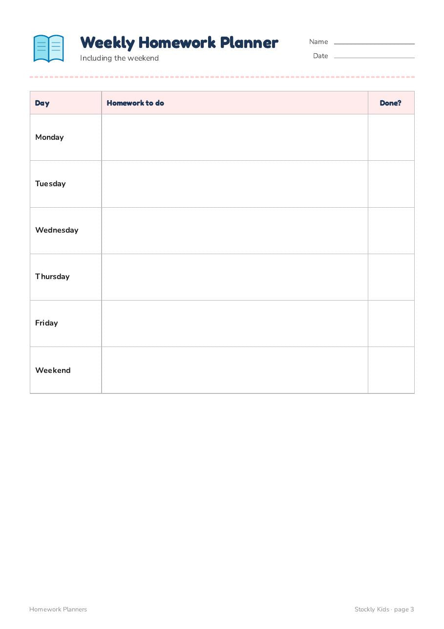 Homework Planners — page 3