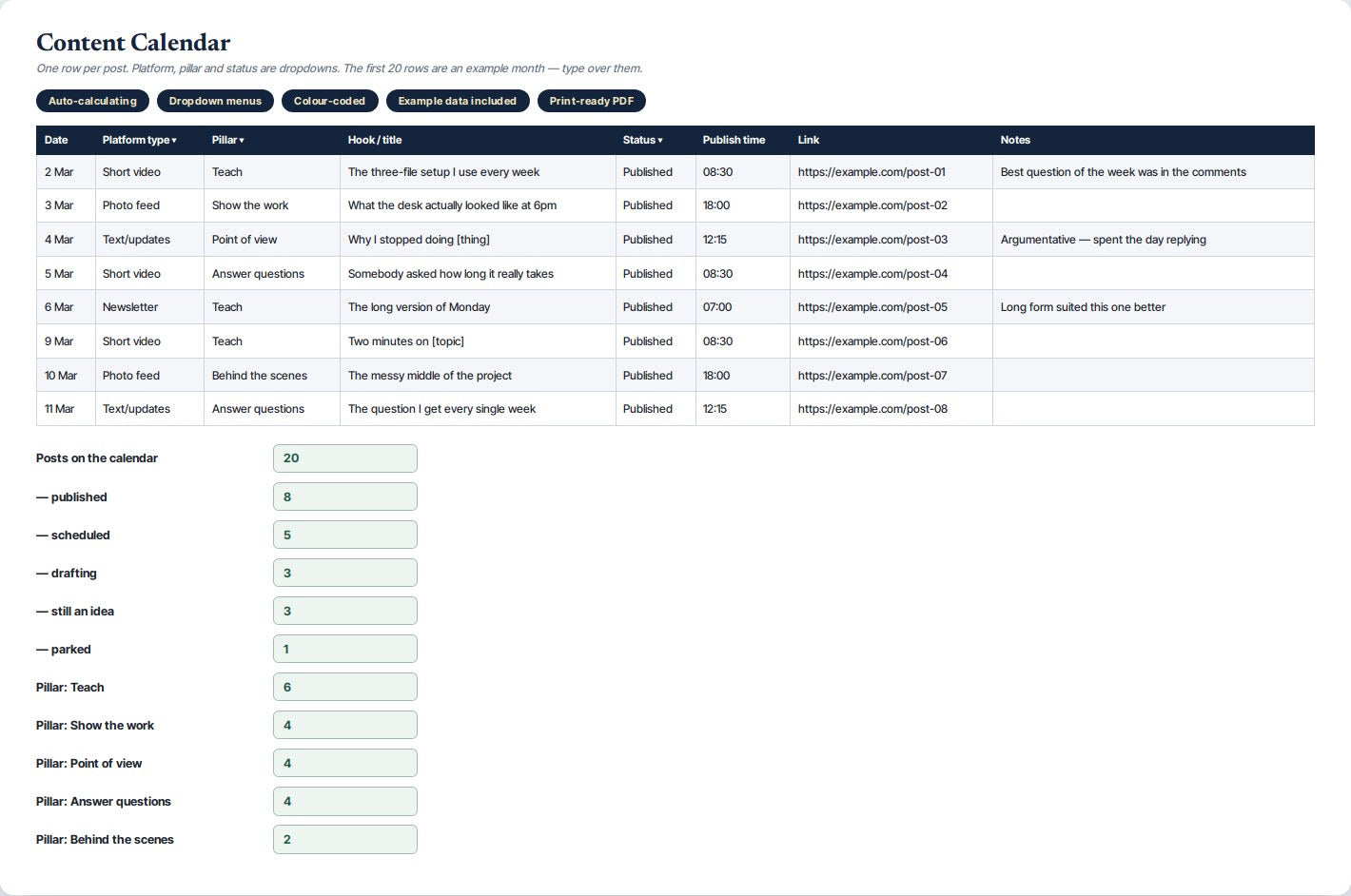 Social Media Content Calendar & Playbook — preview 1