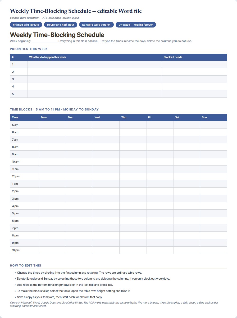 Weekly Time-Blocking Schedule — preview 1