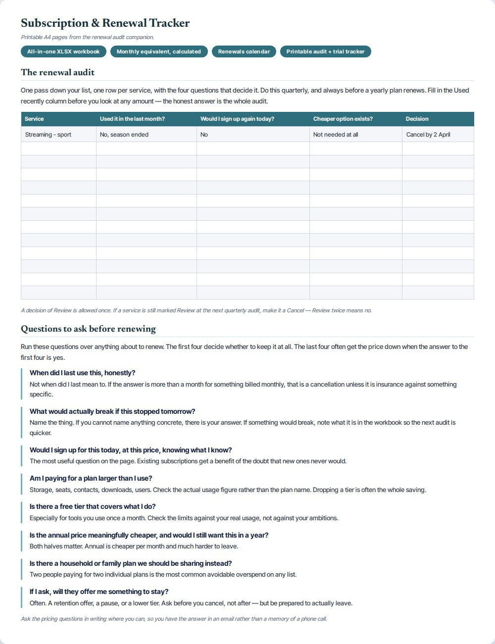 Subscription & Renewal Tracker — preview 1