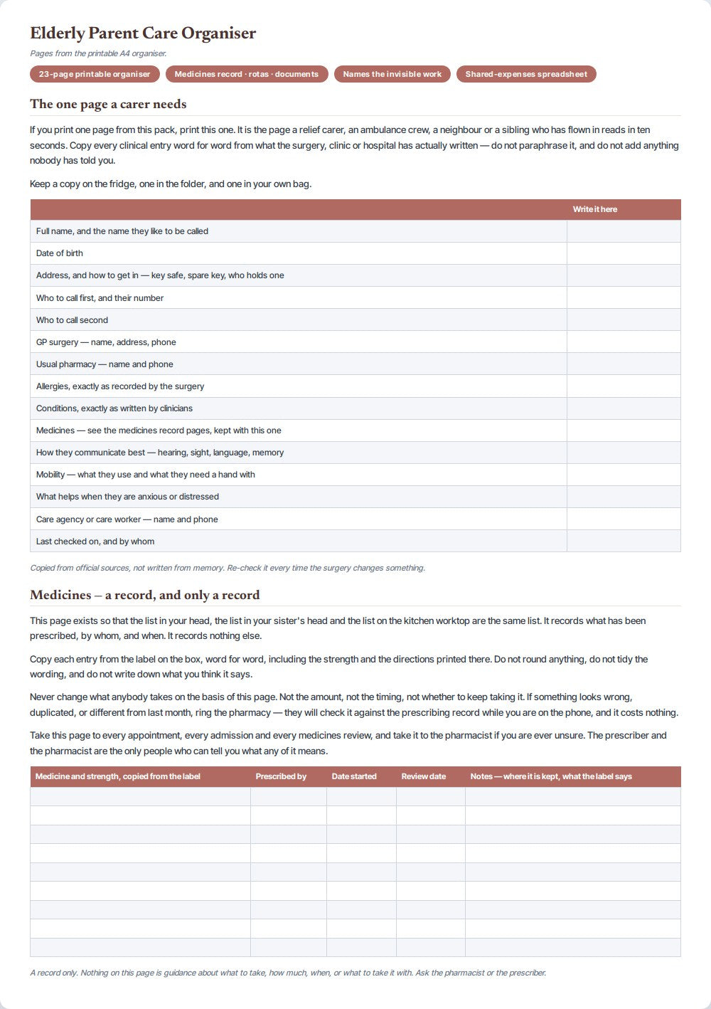 Elderly Parent Care Organiser — preview 1