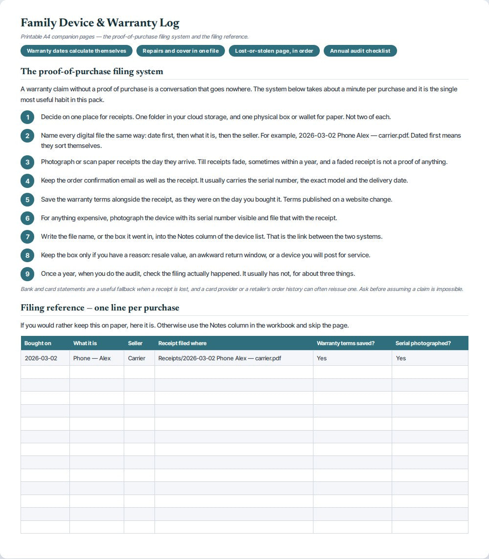 Family Device & Warranty Log — preview 1