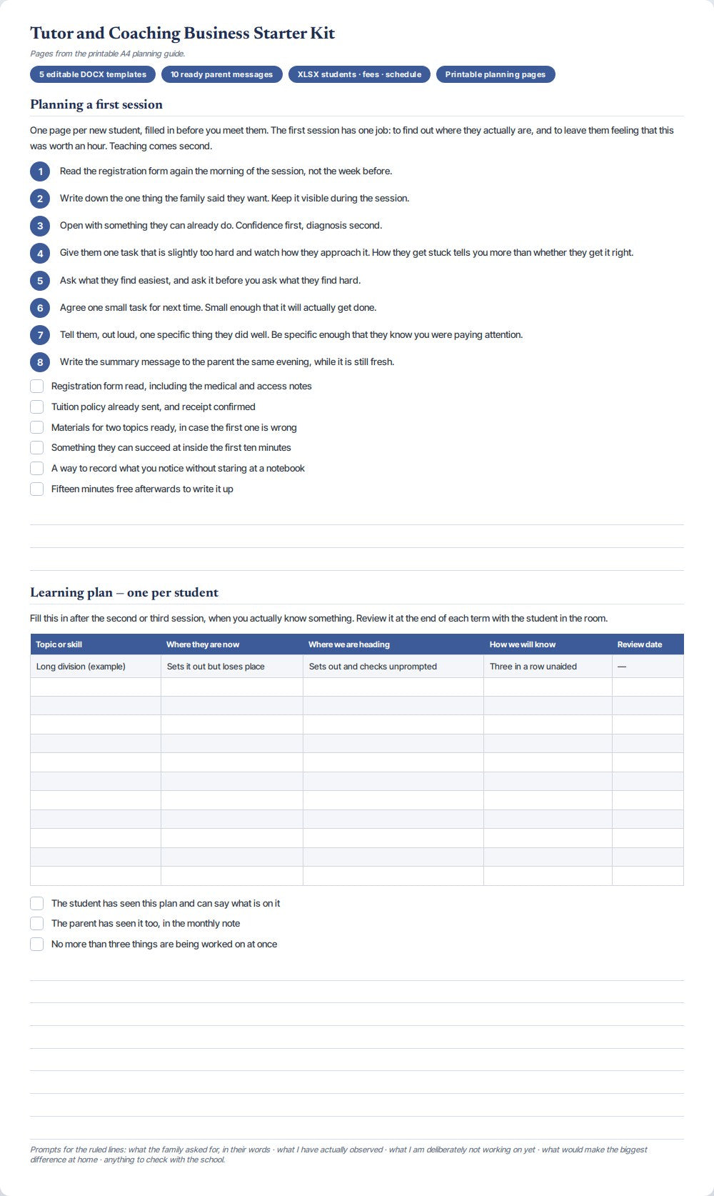 Tutor and Coaching Business Starter Kit — preview 2