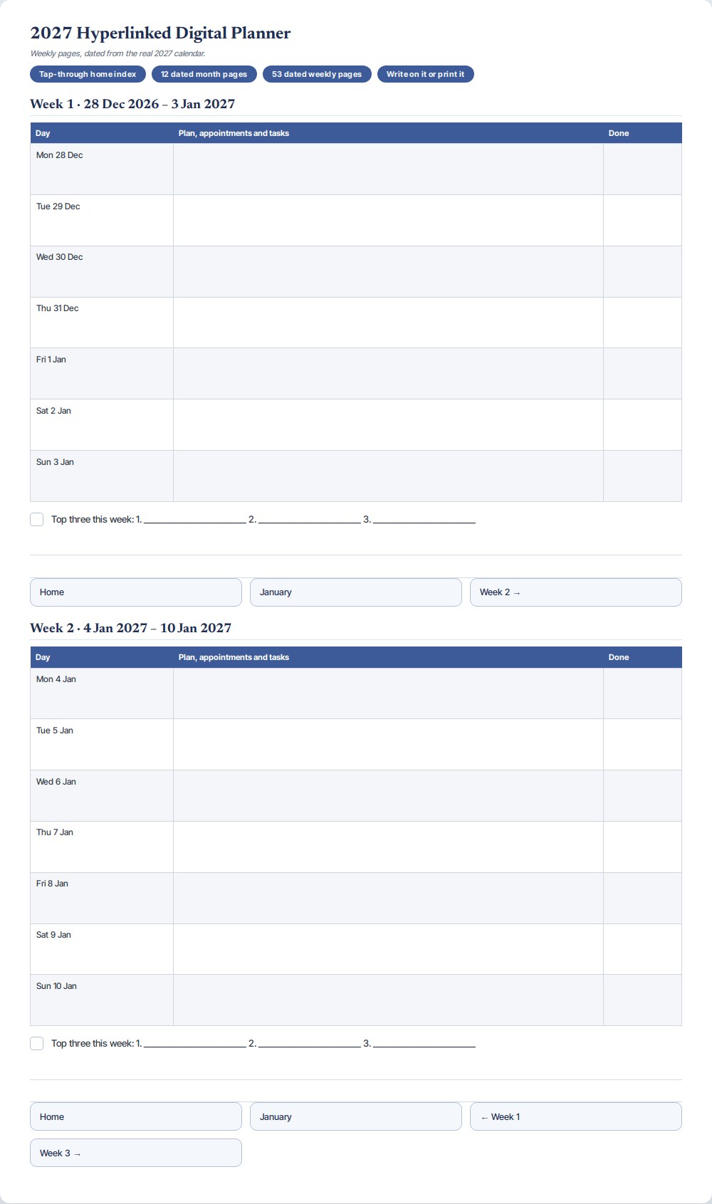 2027 Hyperlinked Digital Planner — preview 2