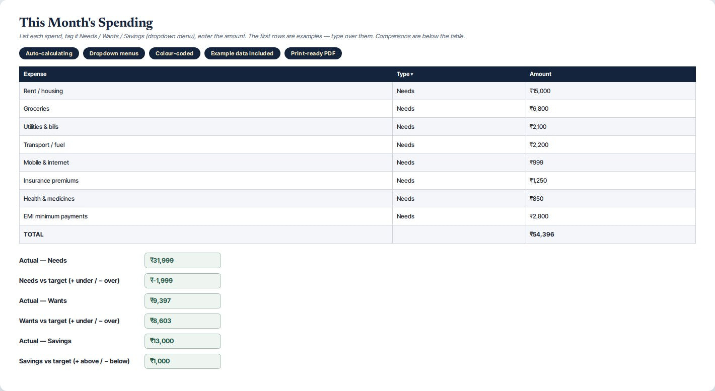 50/30/20 Budget Template — preview 2