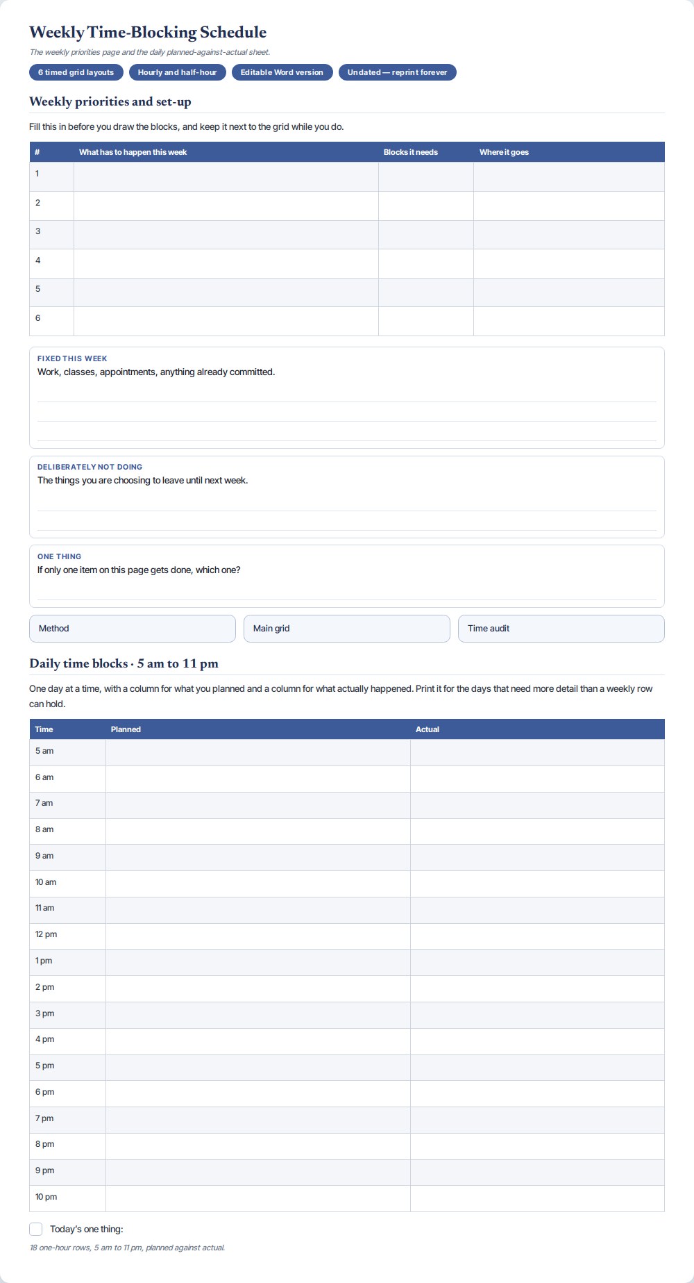 Weekly Time-Blocking Schedule — preview 3