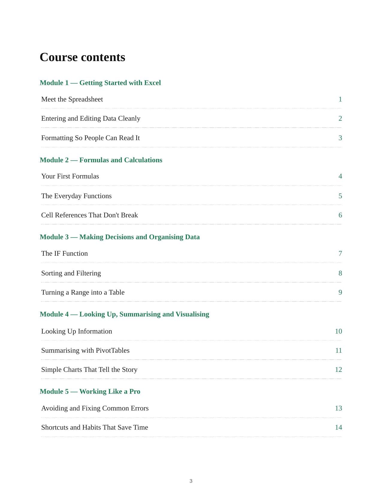 Microsoft Excel for Office Jobs — course script