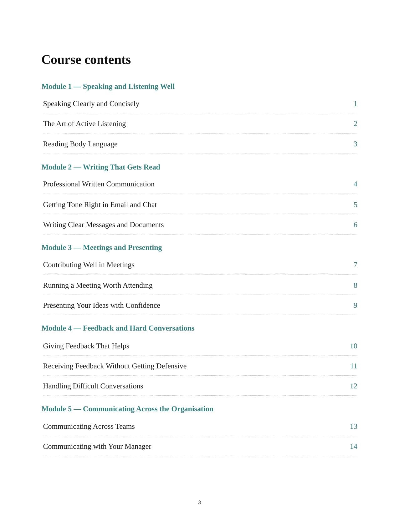 Communication Skills for the Workplace — course script