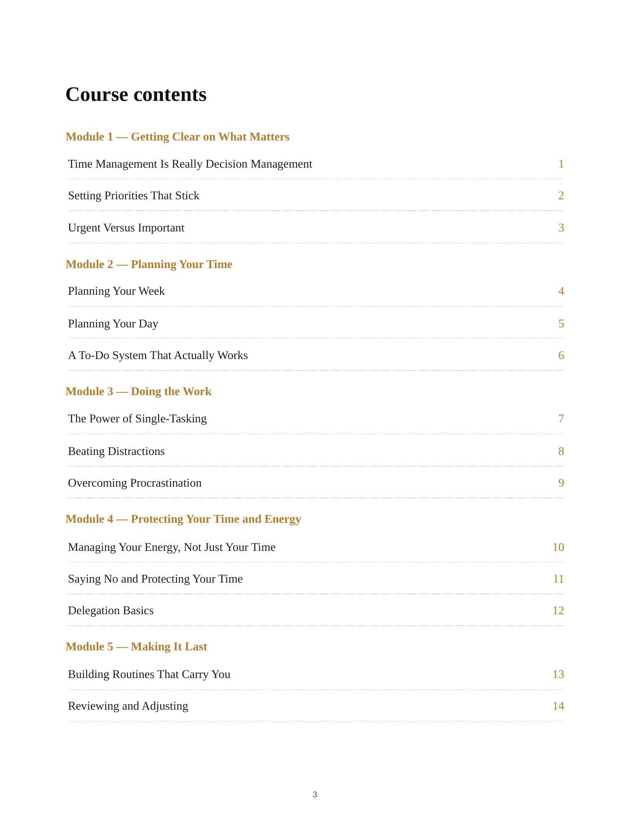 Time Management & Productivity — course script